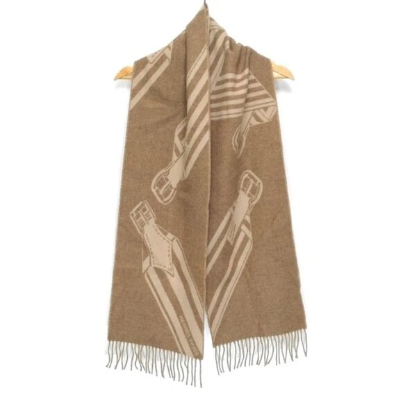 HERMES Zigzag sangle - Beige Brown Cashmere Scarf 565-033125 - Picture 1 of 8